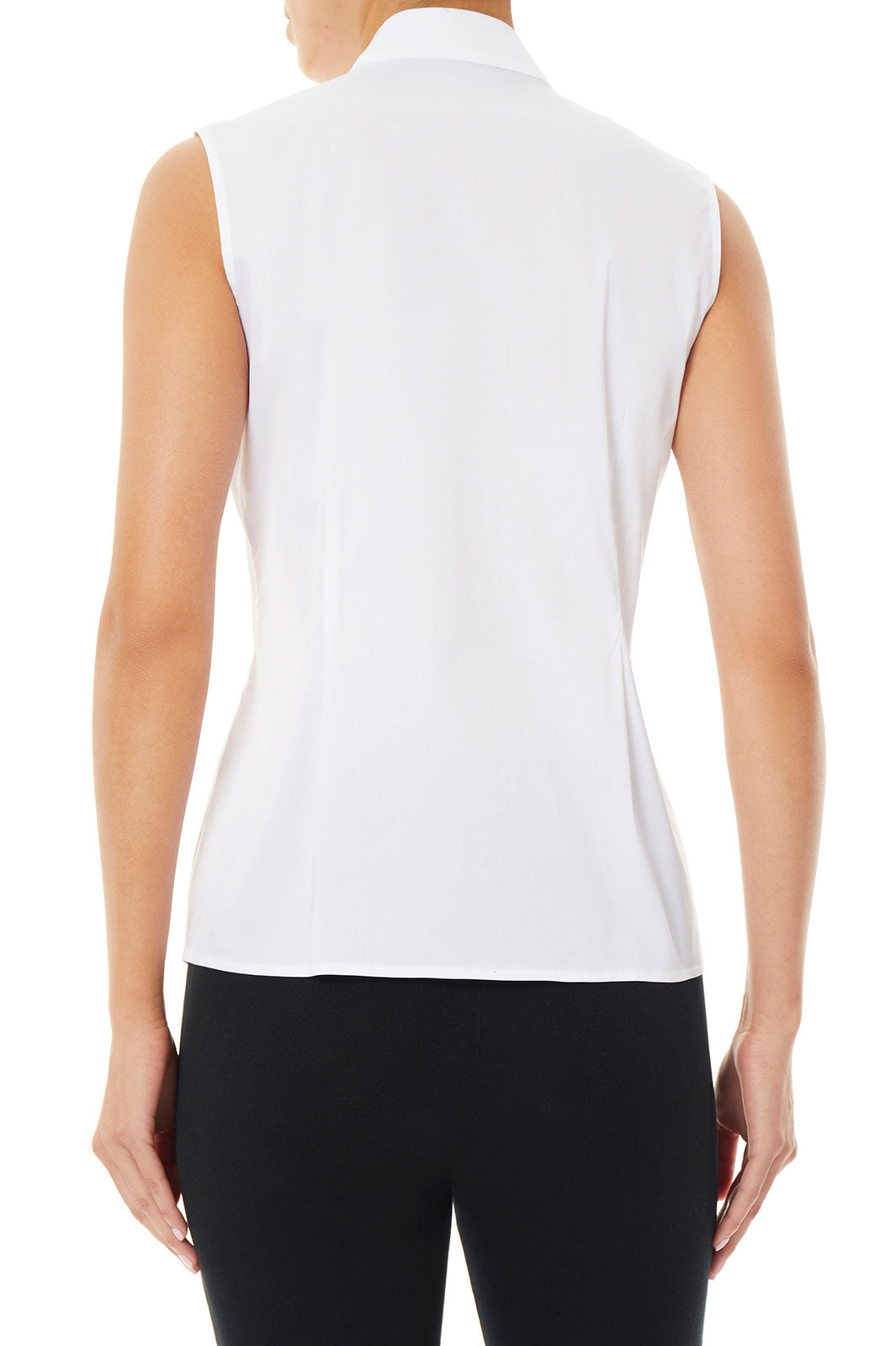 Sleeveless Notched Collar Stretch Cotton Shirt