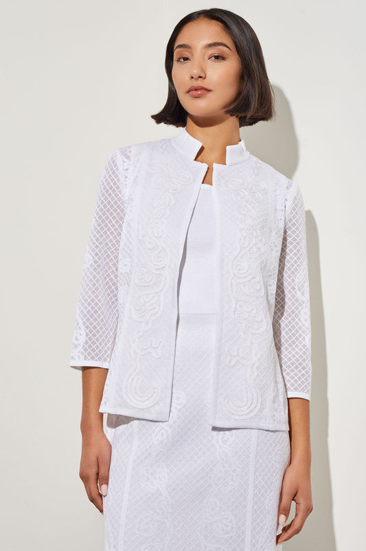 Mandarin Collar Jacket - Soutache Jacquard Knit | Ming Wang