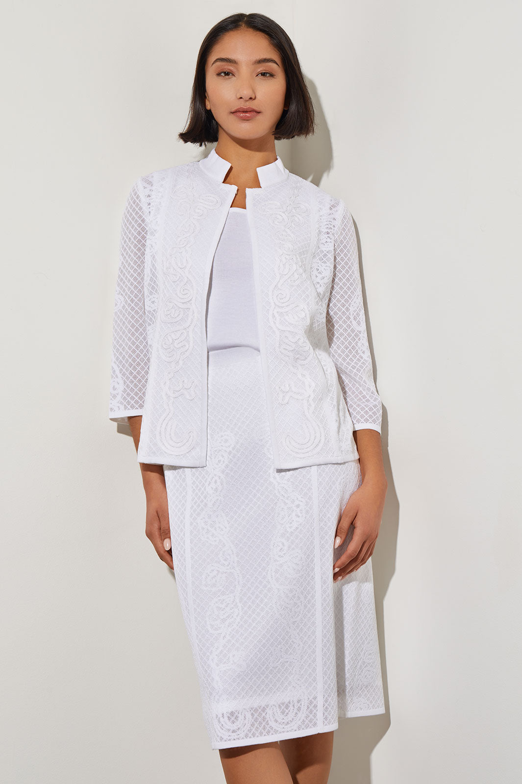 Plus Size Mandarin Collar Jacket - Soutache Jacquard Knit