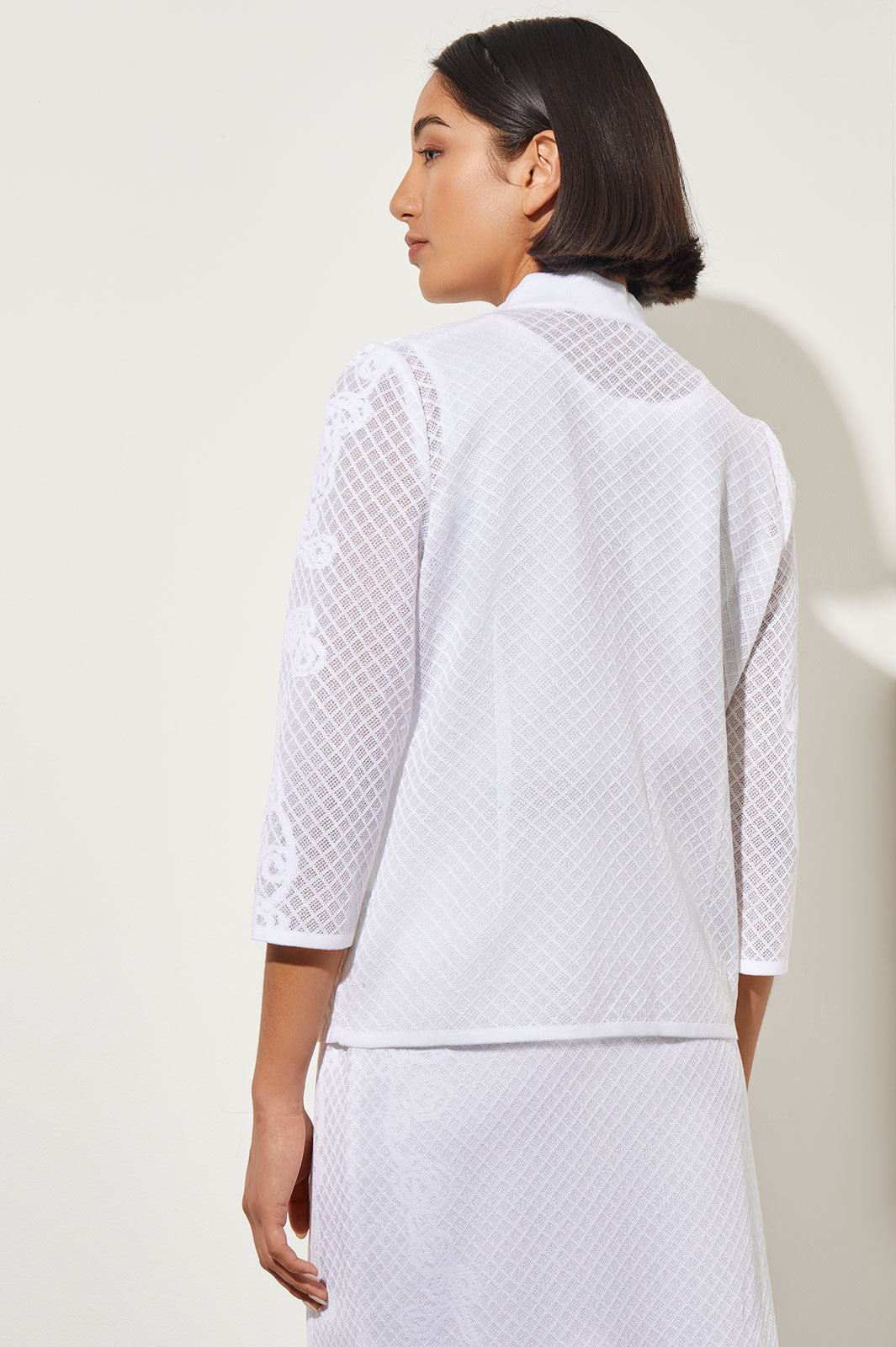 Plus Size Mandarin Collar Jacket - Soutache Jacquard Knit
