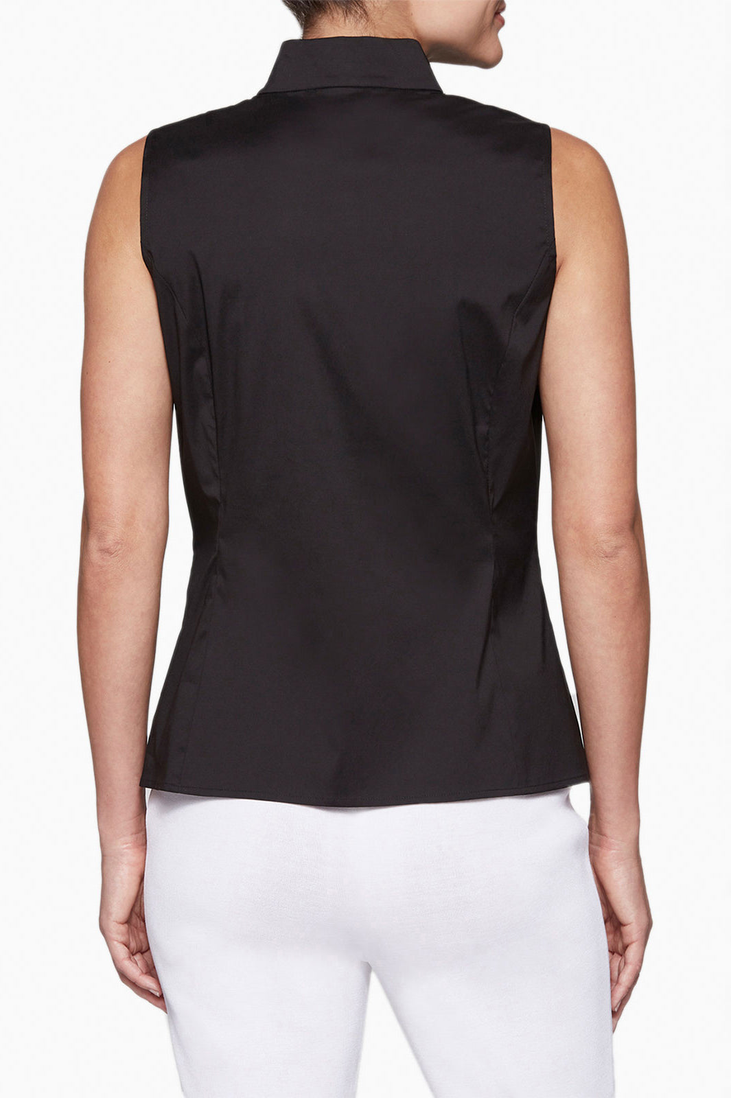 Plus Size Sleeveless Zip-Up Stretch Cotton Shirt, Black