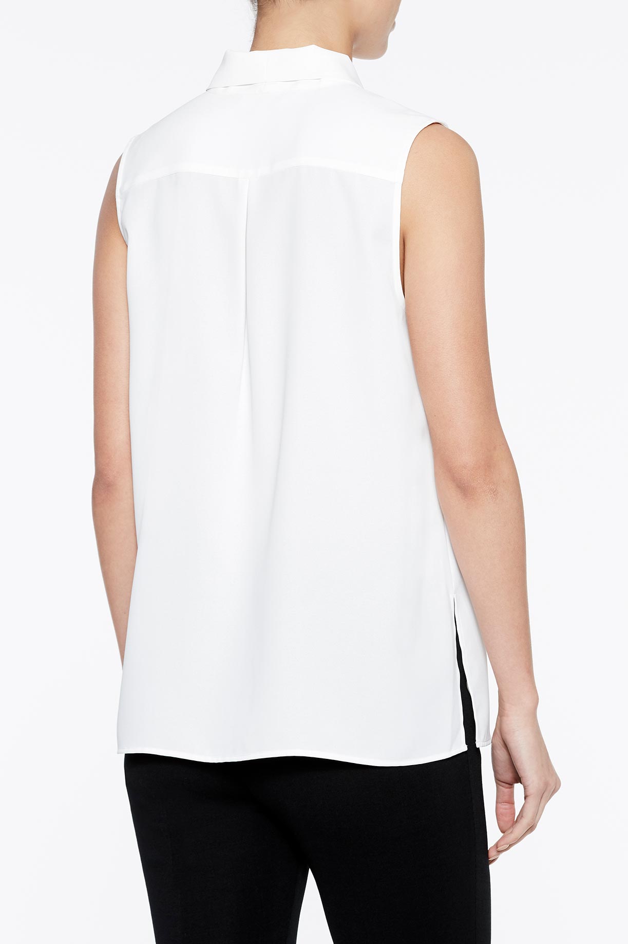 Plus Size Drape Tie-Neck Crepe de Chine Blouse, White
