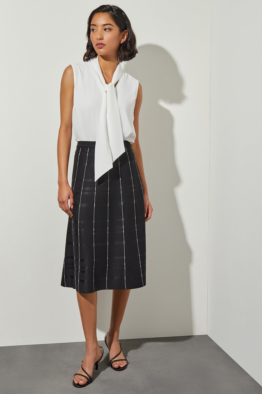 Plus Size Drape Tie-Neck Crepe de Chine Blouse, White