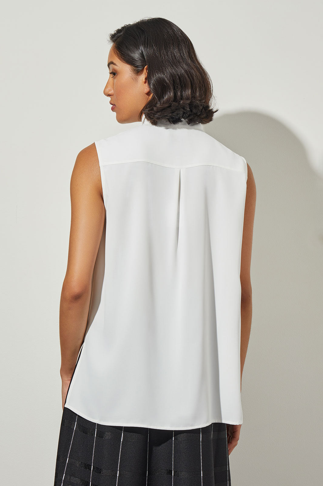 Plus Size Drape Tie-Neck Crepe de Chine Blouse, White