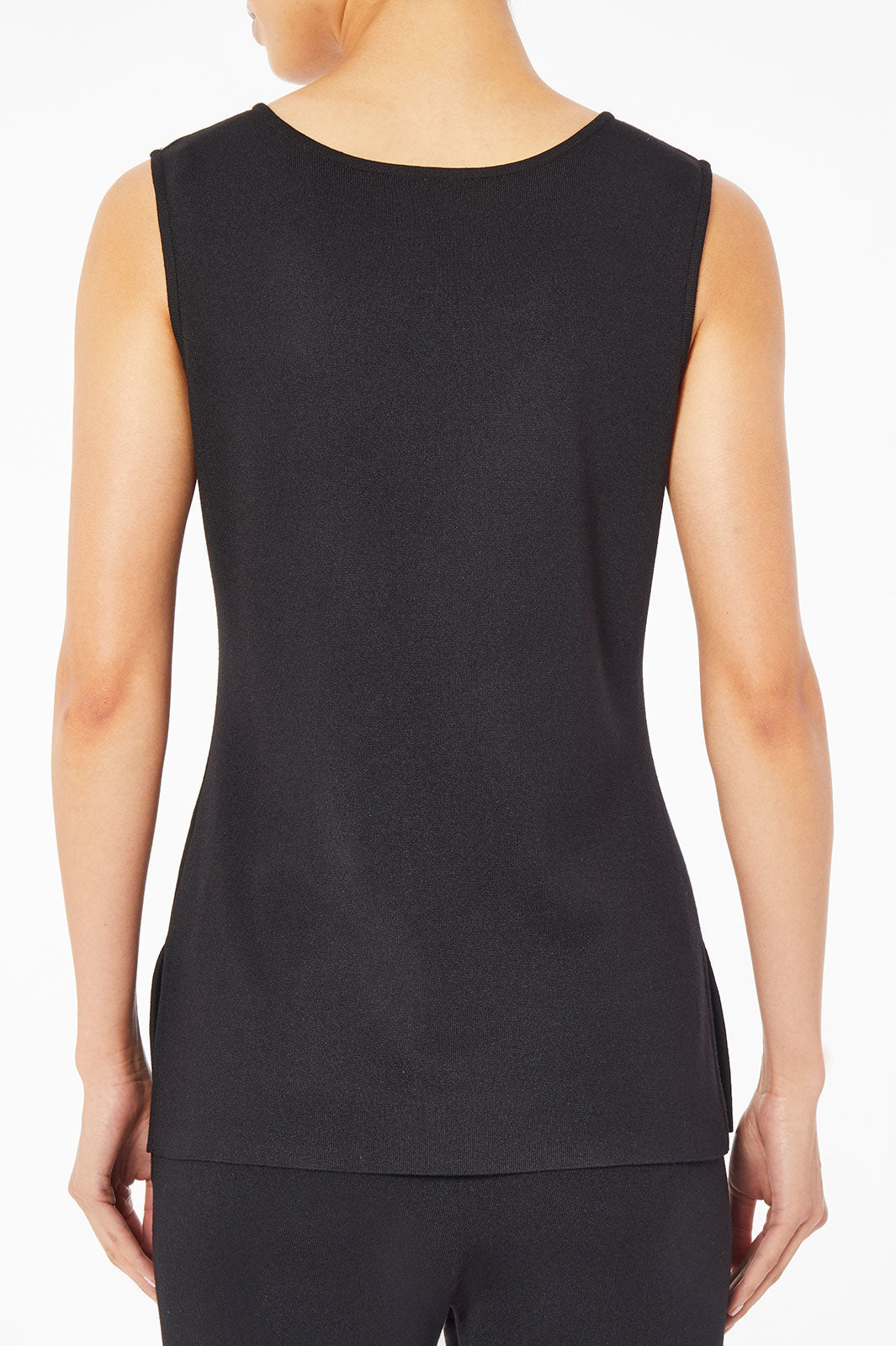 Long Scoop Neck Easy-Care Soft Knit Tank, Black