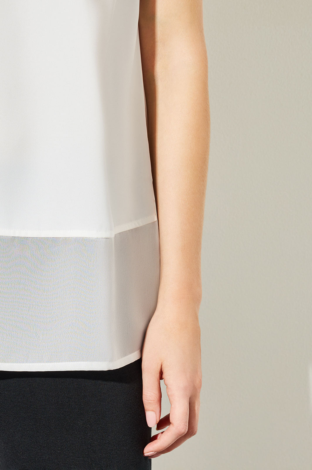 Sheer Hem Crepe de Chine Tank, White