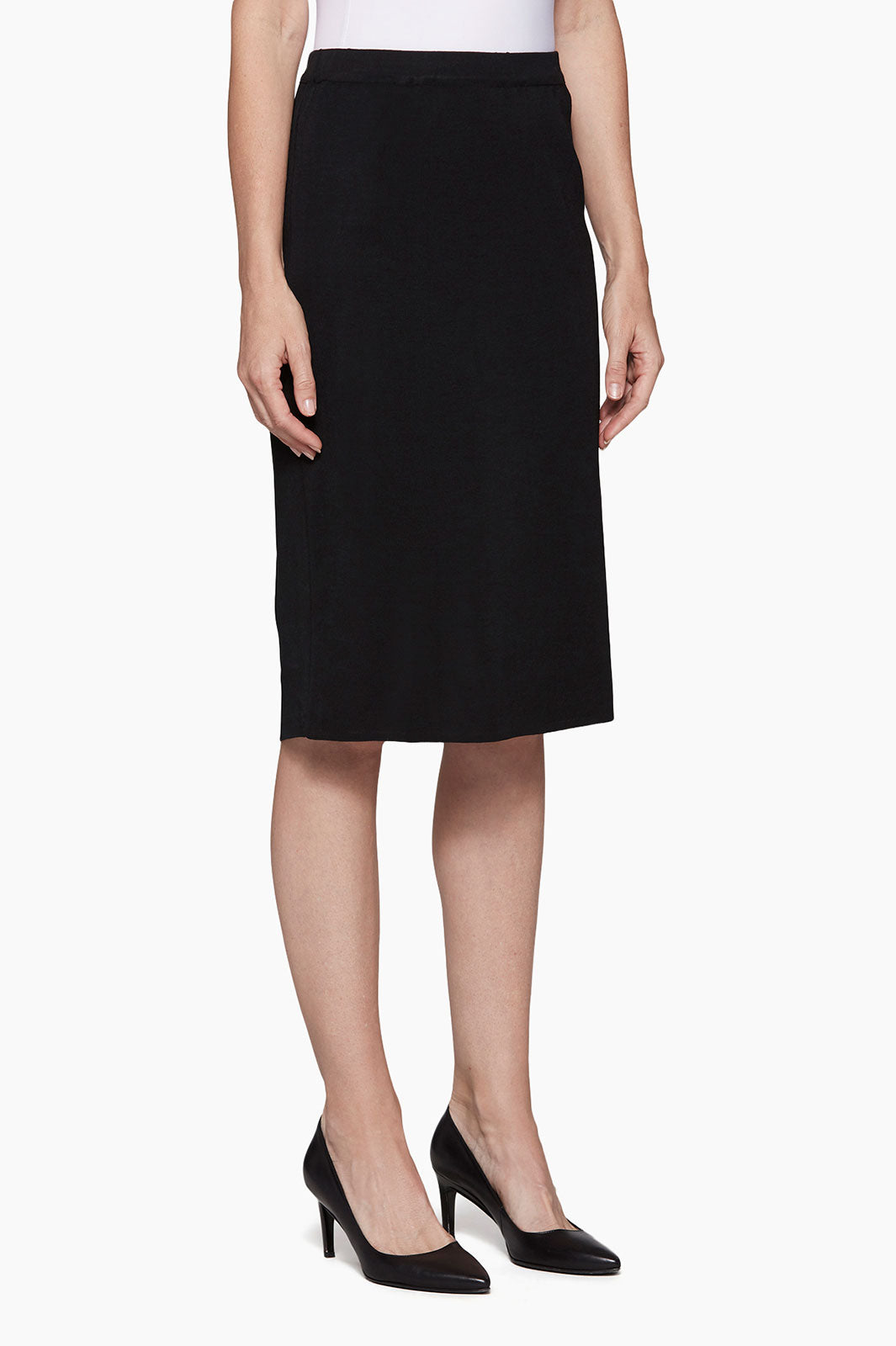 Plus Size Below the Knee Straight Knit Skirt, Black