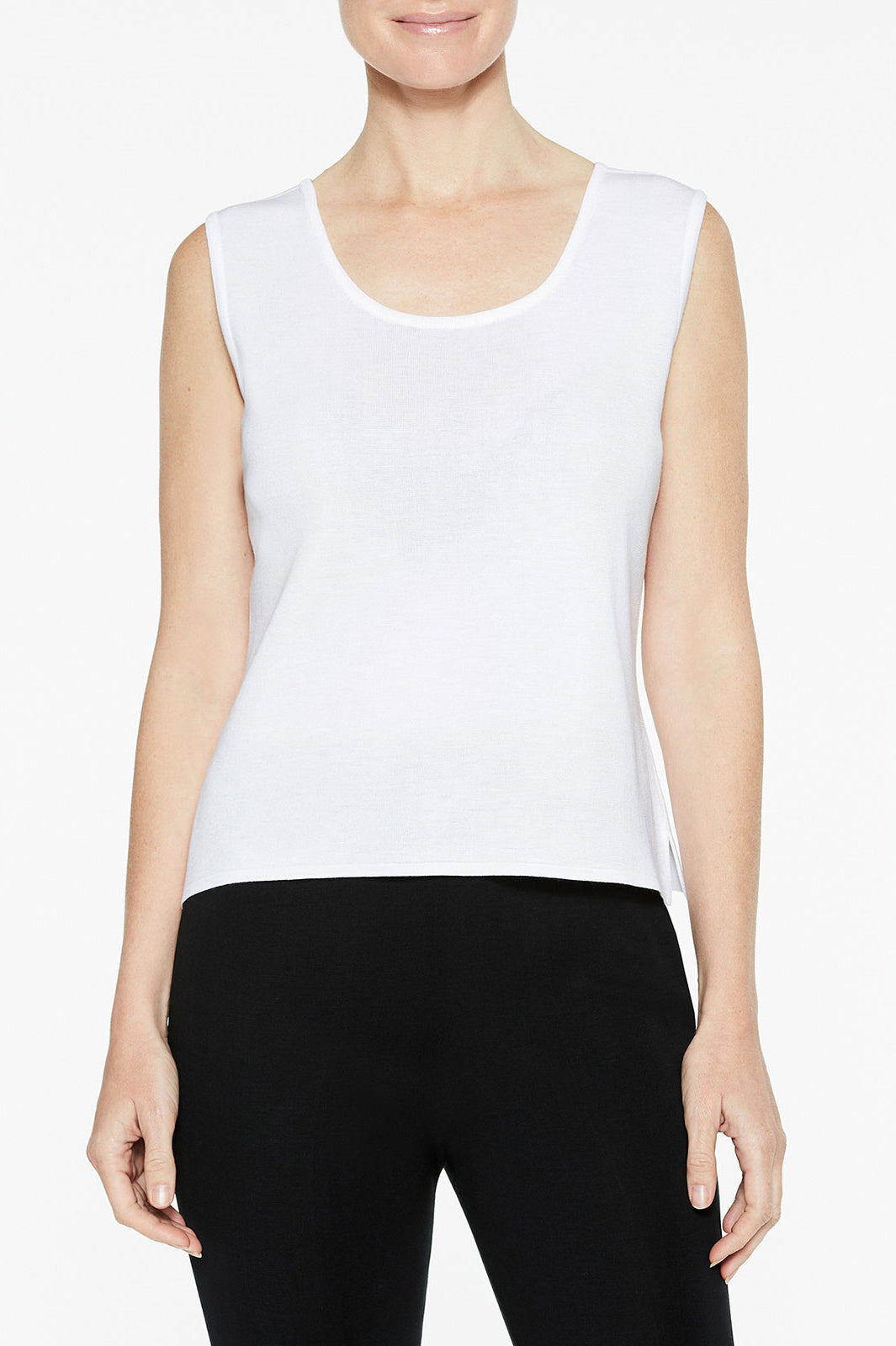 Plus Size Scoop Neck Knit Tank, White | Ming Wang