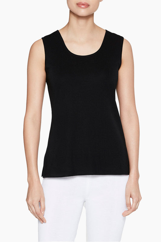 Long Scoop Neck Knit Tank, Black | Ming Wang